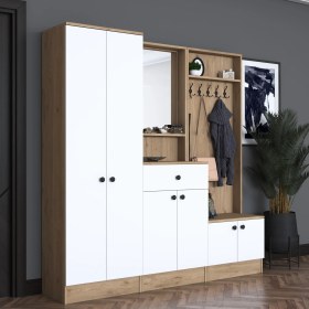 Resim Rani P6 Modern Çekmeceli Aynalı Portmanto Ayakkabılık Vestiyer Sepet Ceviz - Beyaz M2 