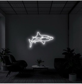 Resim Köpek Balığı Figürlü Dekoratif Neon Tabela Beyaz 