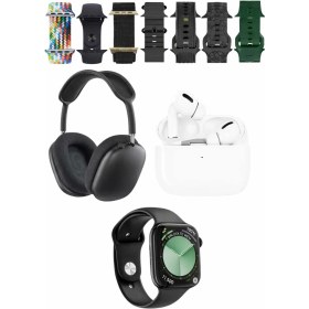 Resim K32 Kombo 7 Adet Kordon Akıllı Saat Airpods Kulaklık Kafa Üstü Kablosuz Kulaklık Set - Siyah 