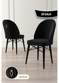 Resim Canisa Ritim Serisi, 1.sınıf Babyface Kumaş, 6 Adet Siyah Sandalye, Siyah Gürgen Ayak, Gold Halkalı Siyah Sandalye Siyah Ayak 