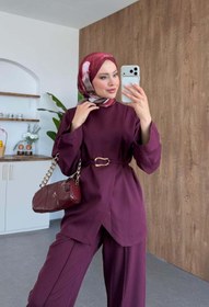 Resim Hazamoda Cift Ön Detaylı Pantolon Takım Mürdüm 