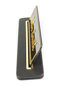Resim Turgut Office Deri Masa İsimliği Siyah Gold Detaylı 