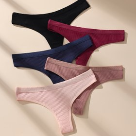 Resim 5 adet Kadın İç Çamaşırı, T-Back Düşük Bel Şeffaf Dikişsiz Ribbed V-İpler Kadınlar İçin 