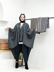 Resim dandissi sport kadın çift taraflı kullanılabilen kaz ayağı desenli triko şal panço 