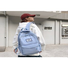 Resim Vkemall Mavi Üniversite Okul Çanta, Japon Stili Ins Harajuku Desenli, Orman Motifli Büyük Kapasiteli Sırt Çantası MAvi 