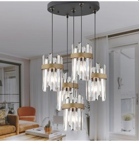 Resim Apatit 5'li Yuvarlak Siyah Eskitme Kristal Taşlı Modern Koridor Yatak Odası Salon Kristalli Avize 