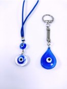 Resim Ennea Art Damla Nazar Boncuğu Anahtarlık +iki Nazar Boncuklu Araba Dikiz Ayna Süsü El Yapımı Cam Hediyelik Set 