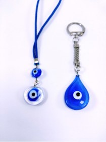 Resim Ennea Art Damla Nazar Boncuğu Anahtarlık +iki Nazar Boncuklu Araba Dikiz Ayna Süsü El Yapımı Cam Hediyelik Set 
