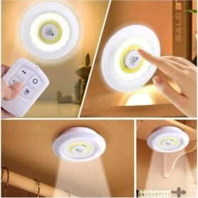 Resim Kakusan Uzaktan Kumandalı Yapışkanlı Kablosuz Pilli LED 3'lü Spot Lamba 