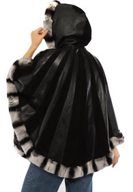 Resim Kadın Çift Taraflı Hakiki Deri Kürk Panço BDC35 (Oversize) - XS 