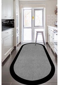 Resim Decomia Home DC-5034 Dijital Kaymaz Gri Jüt Görünümlü Oval Siyah Çerçeveli Mutfak Salon Halısı Yolluk 