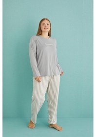 Resim Gd Goldoremi 50802-19 Büyük Beden Kadın Amazing Milan Kumaş Pijama Takım 001 
