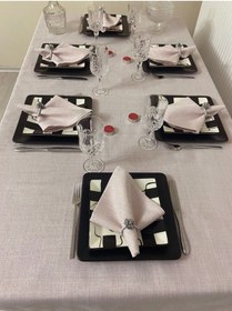 Resim Keten Görünümlü Begonvil Simli Masa Örtüsü Pudra Pembe 