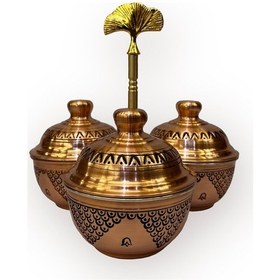 Resim Salkım Desen Skoçlu 3 Lü Bakır Baharatlık Ve İkramlık Küçük Bakır 