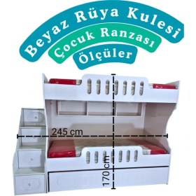Resim Mürsel Mobilya Mdf 3 Kişilik Beyaz Rüya Kulesi Çocuk Ranzası 