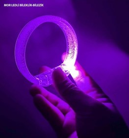 Resim Mor Led Işıklı Baskı Yapılabilen Pilli Bileklik Bilezik 1,5 Cm Genişlik - Noth-874112 