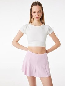 Resim Slim Fit Kısa Kollu Bisiklet Yaka Bağlama Detaylı Crop Spor Tişört 