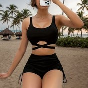 Resim Avrupa ve Amerikan Modası Kadın Tankini Modası Kadın Ayrı Moda Kadın İpli Külot Siyah Moda Mayo 