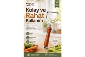 Resim Depozee Ahşap Görünümlü Saplı Metal Sebze Meyve Soyacağı Dayanıklı Mutfak Yardımcısı 