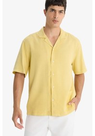 Resim Defacto Relax Fit Polo Yaka Tensel Kısa Kollu Gömlek F6484ax25smyl488 Sarı 
