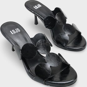 Resim Kadın Oval Burun Bantlı Günlük Topuklu Terlik Loara Siyah 