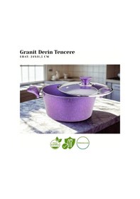 Resim 24 Cm Granit Derin Tencere Cam Kapak - Violet Violet 