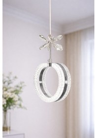 Resim 4'lü Alyans Krom 3 Renk Modlu Kristal Taşlı Ledli Avize Gümüş 