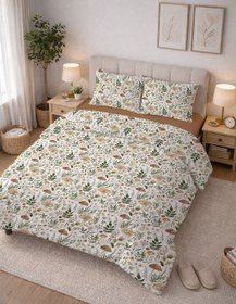 Resim Evmila Minik Mantarlar Desenli Nevresim Takımı - 200x220 Cm Nevresim + 50x70 Yastık kılıfı + 160x200 Cm Çarşaf 