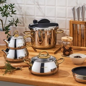 Resim Emsan Everest Gold Yeni 17 Parça Çeyiz Tencere Seti 