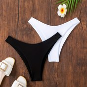 Resim Avrupa ve Amerikan Sınır Ötesi Yeni Düz Renk Seksi Retro Bikini Üçgen Plaj Mayo Kadın Siyah ve Beyaz İki Parçalı Set 