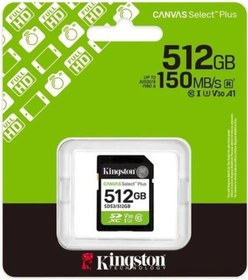 Resim Kingston 512gb Canvas Select Plus Gen3 Sdxc Uhs-ı U1 V10 150mb/s Class10 Hafiza Karti Sds3/512gb 