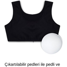 Resim Panfilia %95 Pamuklu Kız Çocuk Likralı Penye Kalın Askılı Pedli Alıştırma Sütyeni 3'lü Set / Yarım Atlet 