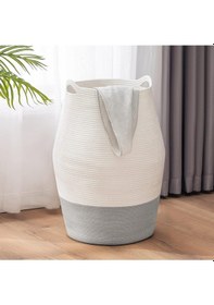 Resim Mavaux Themis Çamaşır Sepeti, Kirli Elbise Sepeti, Hasır Pamuk Halat Uzun Çamaşır Sepeti, Ev Dekoru Beyazgri 