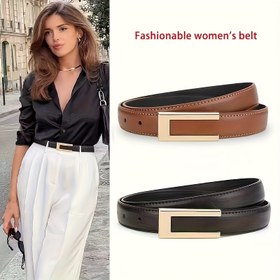 Resim 1 Adet Kadın İnce Kemer - Altın Detaylı, Açık Kahverengi/Siyah, Minimalist Günlük ve Resmi Kullanım İçin Kot Pantolon, Elbise, Ofis, Parti - CKIRUV Dayanıklı Aksesuar, Şık Tasarım, Pürüzsüz Dokulu, Çok Yönlü Gardırop Esansiyeli, Partiye Uygun, Ofis Stili 