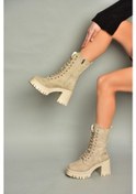 Resim Fox Shoes T973559002 Bej Süet Kalın Topuklu Kadın Postal Bot Bej 