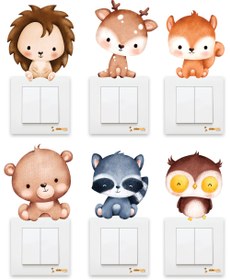 Resim Sevimli Yavru Safari Hayvanlar Çocuk Odası Duvar Sticker - Priz Sticker - 14x15 cm / Renkli / Priz Sticker 