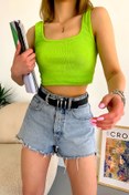 Resim LACHT Kadın Yeşil Kalın Askılı Kaşkorse Basic Crop Bluz 