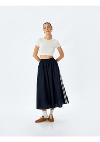 Resim Koton Pamuklu Yanları Çizgili Cepli Midi Boy Kloş Etek Lacivert 5sak70089pw Lacivert 