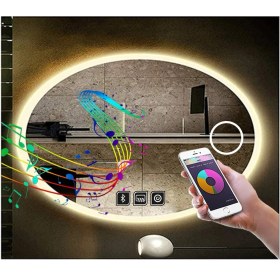 Resim Global Led Mirror 55X75 cm Bluetoothlu Makyaj Aynalı Buğu Yapmayan Ledli Elips Banyo Aynası 