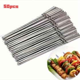 Resim 20/50 adet Paslanmaz Çelik Barbekü Çubuğu, Dayanıklı, Tekrar Kullanılabilir, Temizlemesi Kolay, Açık ve Kapalı Barbekü Partileri için Uygun 