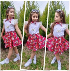 Resim MODAVALS DANTELLİ KOLYELİ ÇİÇEK DESENLİ KIZ ÇOCUK ETEKLİ KOMBİN - KIRMIZI Çok Renkli 