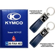 Resim Plakanıza Özel Kymco Logolu Lacivert Ruhsat Kabı Ve Anahtarlık 