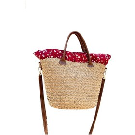 Resim Kadın Bohem Tote Hasır Kol Çantası Açık Kahverengi 