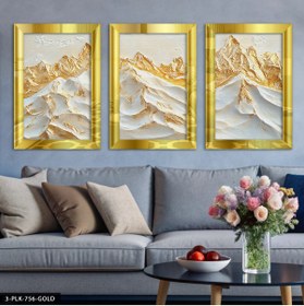 Resim Burshe Gold Detaylı Dağ 3 Parça Gold Pleksi Aynalı Tablo 