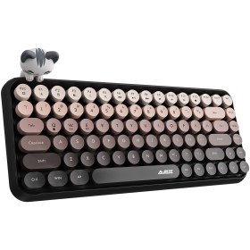 Resim Coverzone Kablosuz Klavye - Bluetooth, Retro, Yuvarlak Tuşlu, Kedi Süs Aksesuarı, Sessiz AJAZZ AJ308i 