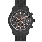 Resim Sergio Tacchini Erkek Siyah Çelik Kasa Yuvarlak Kadran Hasır Kordonlu Kol Saati Quartz Mekanizma Analog Ekran Minera 