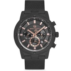 Resim Sergio Tacchini Erkek Siyah Çelik Kasa Yuvarlak Kadran Hasır Kordonlu Kol Saati Quartz Mekanizma Analog Ekran Minera 