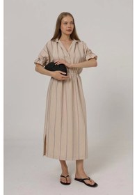 Resim Defymoda Beli Lastikli Elbise - Taş Taş 
