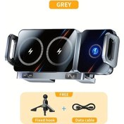 Resim Xuweiwei Gri Katlanabilir Ekran Tablet Telefon Araç Kablosuz Şarj Otomatik Sıkma 90 Derece Dönebilir Şarj Göstergeli İphone Samsung Uygun 