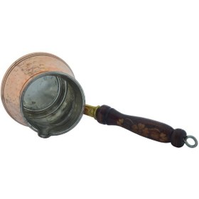 Resim Ludıa İşlemeli Ahşap Saplı El Yapımı Eskitme Bakır Cezve M1 